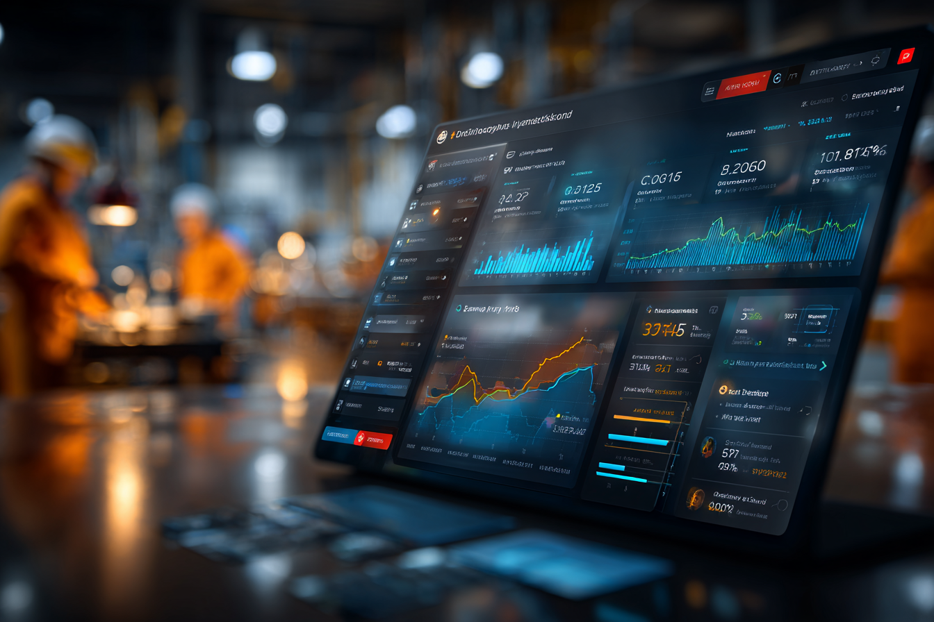 Digital dashboards visualizing industrial analytics